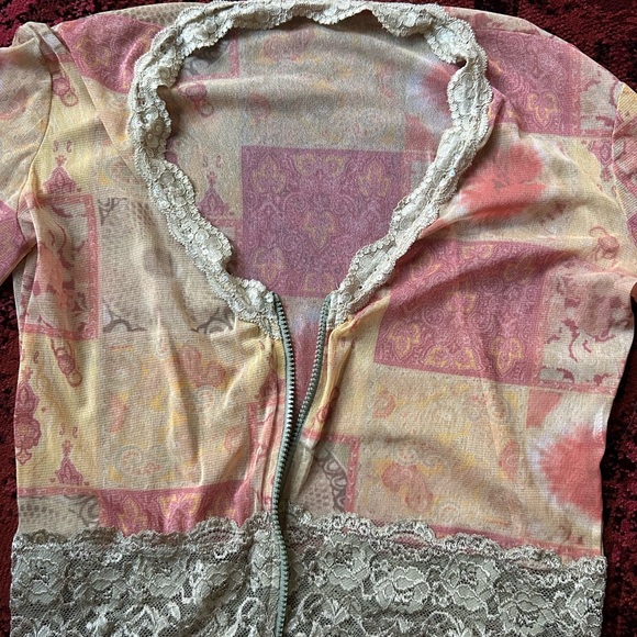 Vintage Sheer Patchwork Cardigan with Lace Trim - Picture 3 of 4
